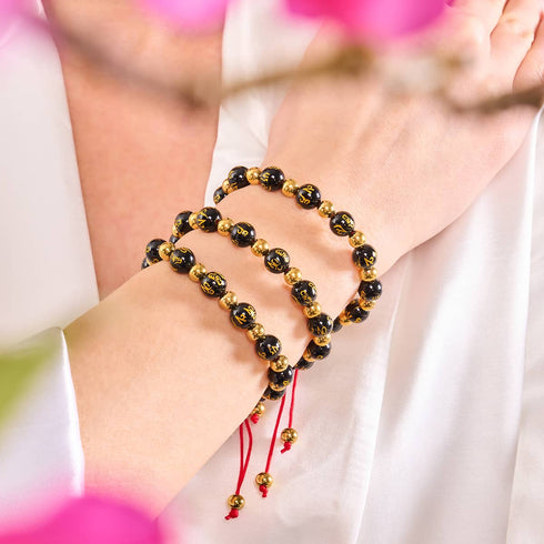 Amulette tibétaine | Bracelet Mantra Mini Obsidienne